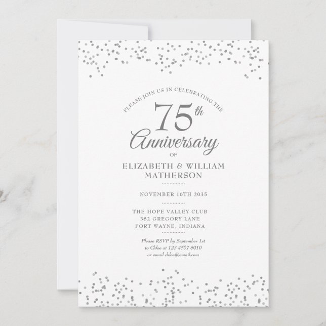 Elegant 75. Hochzeitstag Confetti Einladung (Vorderseite)