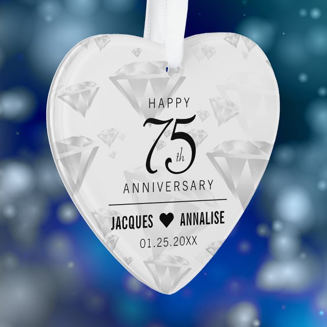 Élégant 75e anniversaire de Mariage de diamant (Elegant 75th Diamond Wedding Anniversary Acrylic Ornament Cover Photo.)