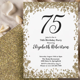 Elegant 75th Birthday Invitation With Gold Sequins Einladung