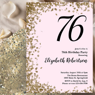 Elegant 76. Geburtstag Einladung Pink Gold Sequins