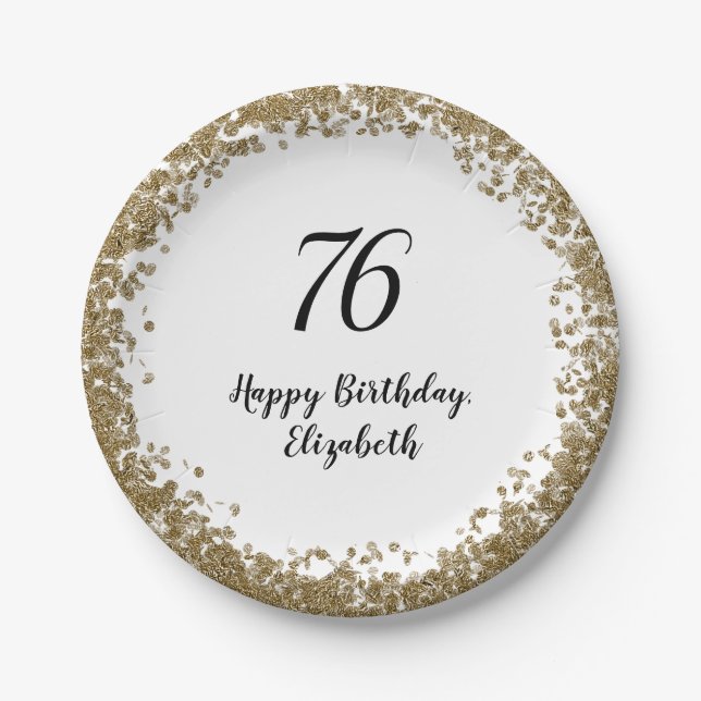 Elegant 76th Birthday Plates With Gold Sequins Pappteller (Vorderseite)