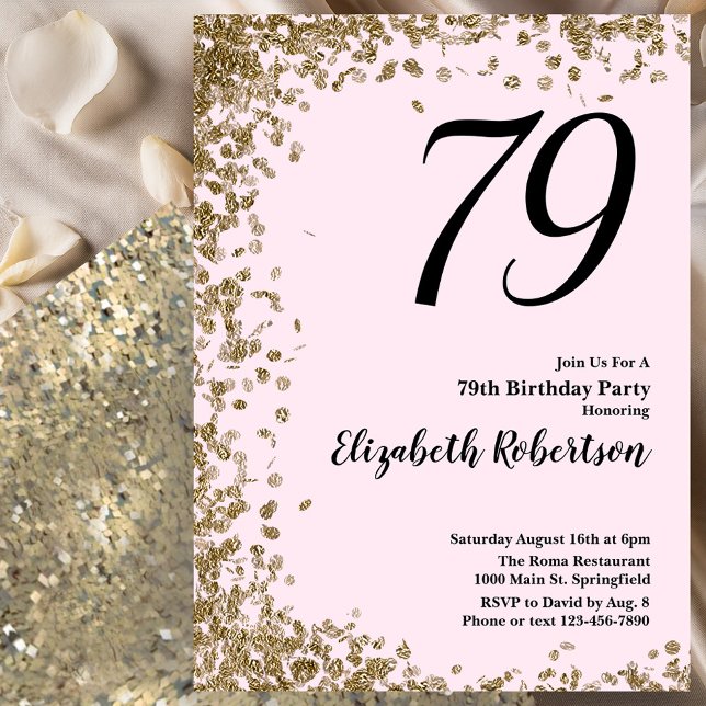 Elegant 79. Geburtstag Einladung Pink Gold Sequins (Von Creator hochgeladen)
