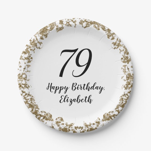 Elegant 79th Birthday Napkins With Gold Sequins Pappteller (Vorderseite)