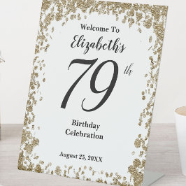 Elegant 79th Birthday Welcome Sign Gold Sequins Sockelschild