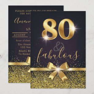 Elegant 80 & Fabulous Gold Glitzer 80. Geburtstag Einladung