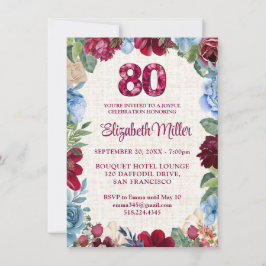 Elegant 80. Geburtstag - Burgund Blumendesign Einladung