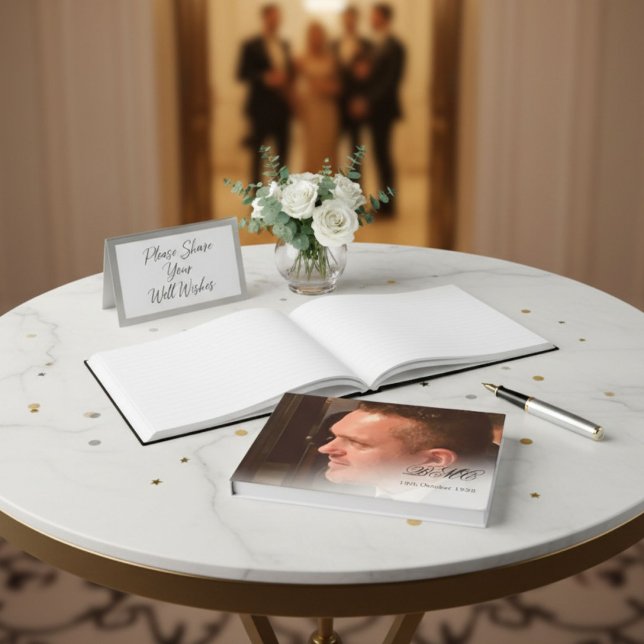 Elegant 80. Geburtstag Foto & Monogram Gästebuch (Von Creator hochgeladen)