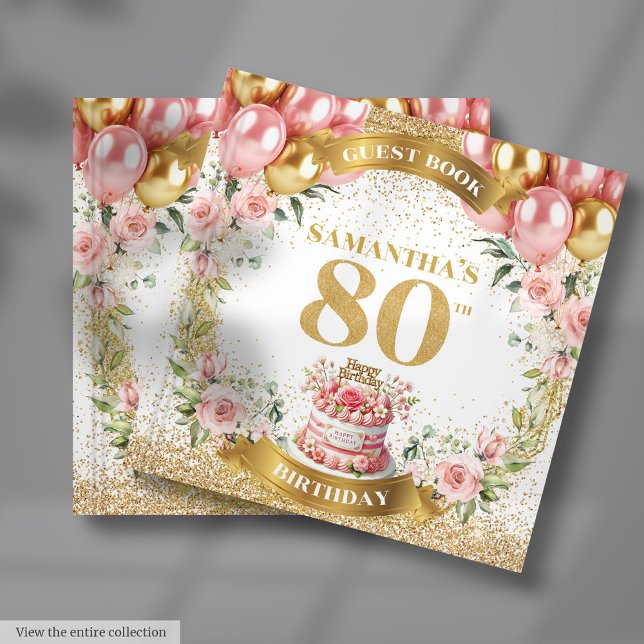 Elegant 80. Geburtstag Gästebuch Boho Blush Floral (Elegant 80th Birthday Guest Book Boho Blush Floral)