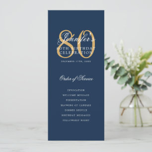 Elegant 80. Gold Navy Menü+Vielen Dank Einladung