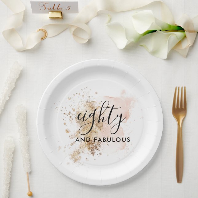 Elegant 80 und fabelhaft, Frau 80. Geburtstag Pappteller (Hochzeit)