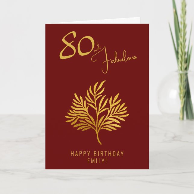 Elegant 80 und fabelhafte Gold Twigs 80. Geburtsta Karte (Vorderseite)