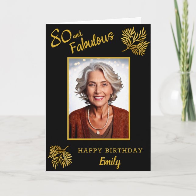 Elegant 80 und fabelhaftes Gold Foliage 80. Geburt Karte (Vorderseite)