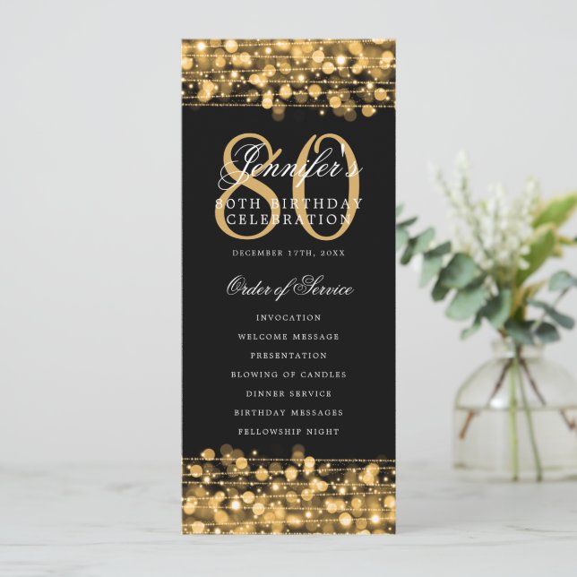 Élégant 80e Anniversaire Programme Gold Menu+Merci (Debout devant)