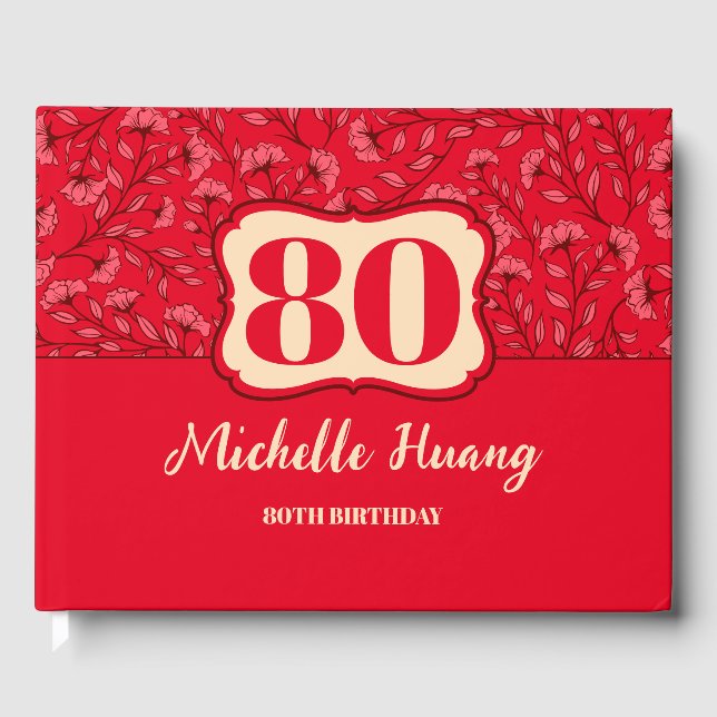 Elégant 80ème Anniversaire Livre d'Invité (RED) (Recto)