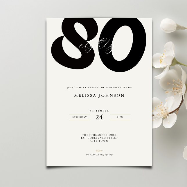 Elegant 80th Birthday Invitation - Minimal Style (Créateur téléchargé)