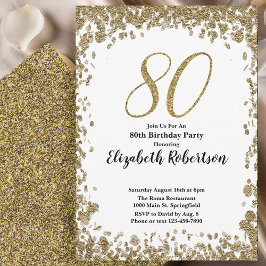 Elegant 80th Birthday Invitation With Gold Sequins Einladung
