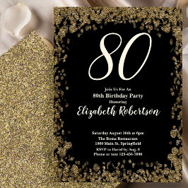 Elegant 80th Birthday Invitation With Gold Sequins Einladung