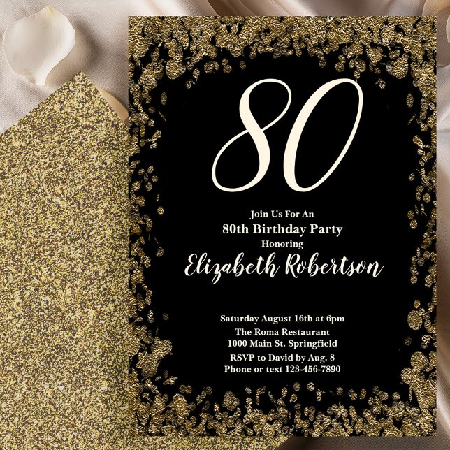 Elegant 80th Birthday Invitation With Gold Sequins Einladung (Von Creator hochgeladen)