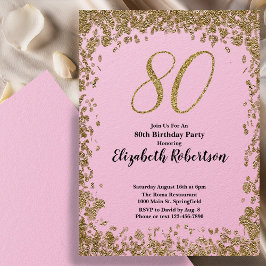 Elegant 80th Birthday Invitation With Gold Sequins Einladung