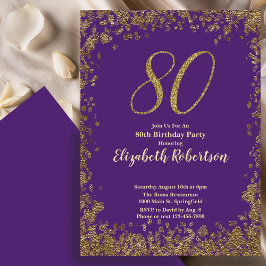 Elegant 80th Purple Birthday Invitation Gold  Einladung