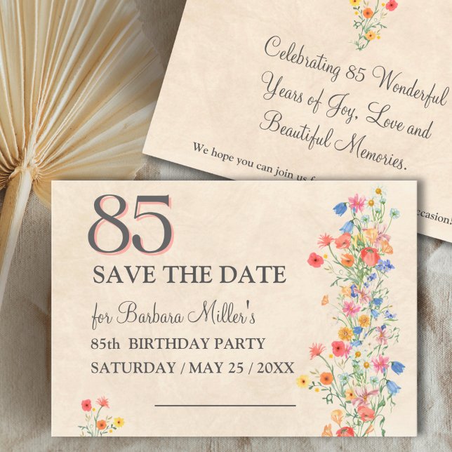 Elegant 85th Birthday - Wildflower Design 85 Years Save The Date (Von Creator hochgeladen)