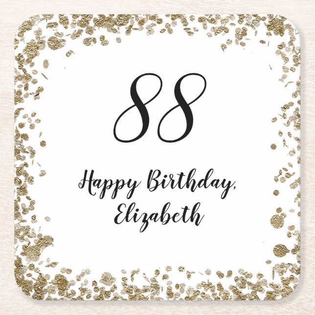 Elegant 88th Birthday Coasters With Gold Sequins Rechteckiger Pappuntersetzer (Vorderseite)