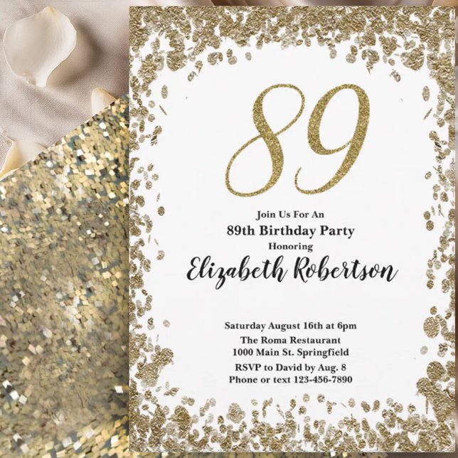 Elegant 89th Birthday Invitation For Her in Gold (Créateur téléchargé)