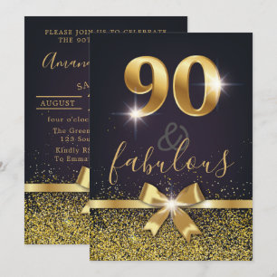 Elegant 90 & Fabulous Gold Glitzer 90. Geburtstag Einladung
