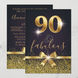 Elegant 90 & Fabulous Gold Glitzer 90. Geburtstag Einladung