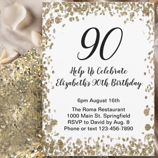 Elegant 90th Birthday Invitation Black and Gold  Einladung (Von Creator hochgeladen)