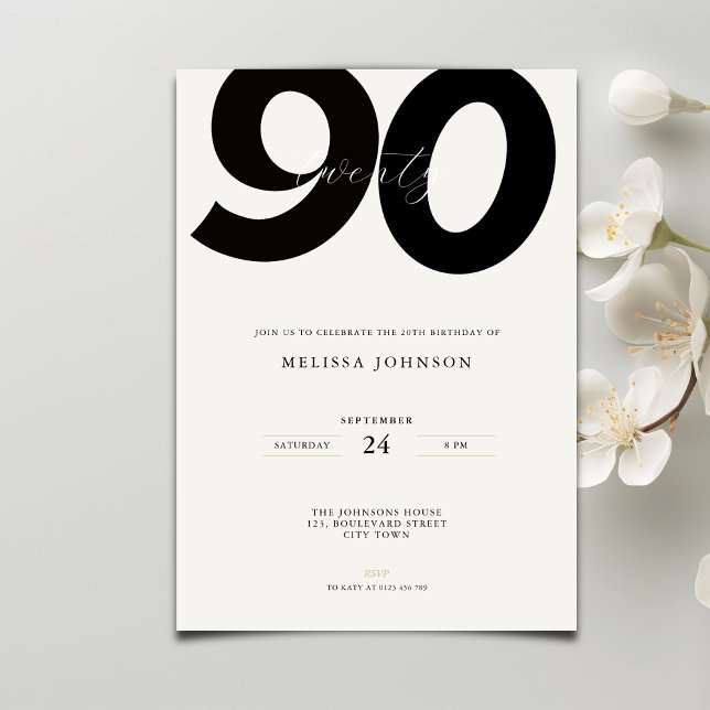 Elegant 90th Birthday Invitation - Minimal Style (Créateur téléchargé)