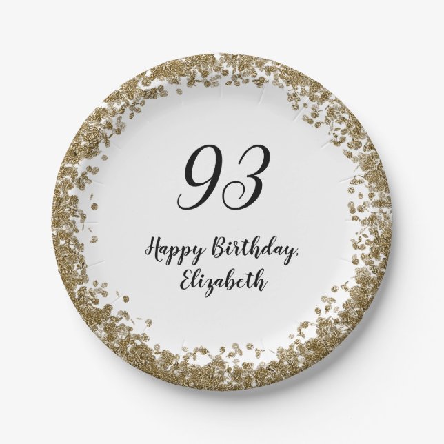 Elegant 93rd Birthday Plates With Gold Sequins Pappteller (Vorderseite)