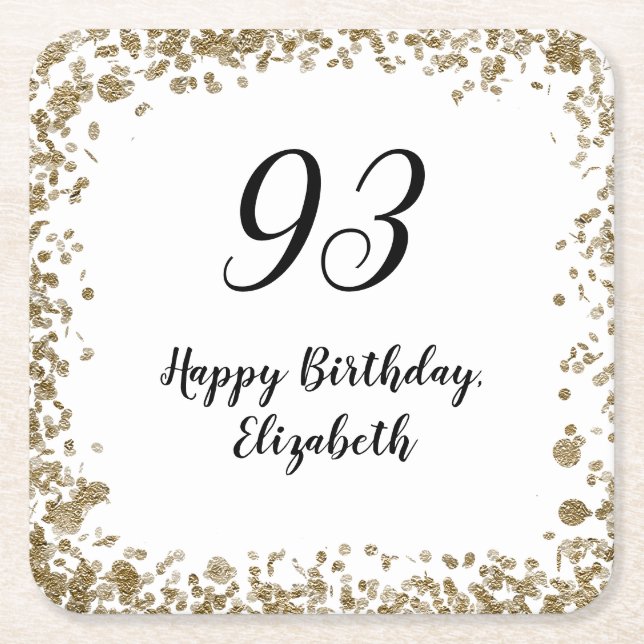 Elegant 93rd Birthday  With Gold Sequins Rechteckiger Pappuntersetzer (Vorderseite)