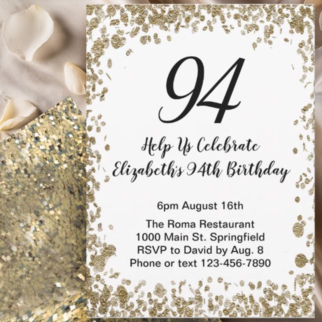 Elegant 94th Birthday Invitation Black and Gold  (Créateur téléchargé)