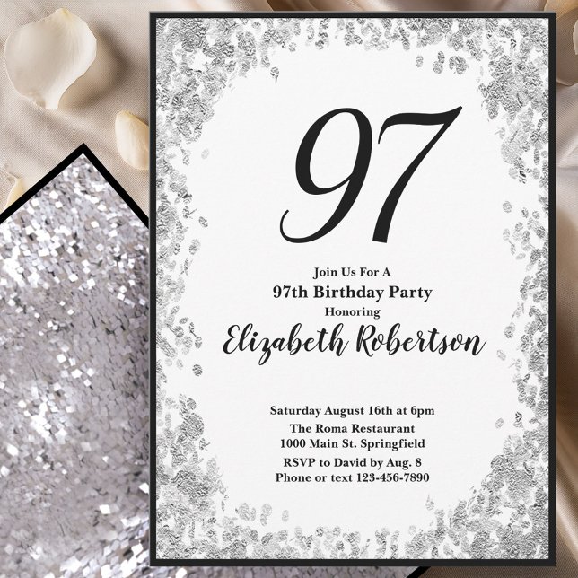 Elegant 97th Birthday Invitation Silver and Black (Créateur téléchargé)