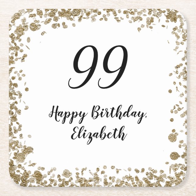 Elegant 99th Birthday Coasters With Gold Sequins Rechteckiger Pappuntersetzer (Vorderseite)