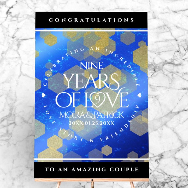Élégant 9e anniversaire Mariage Lapis Lazuli (Elegant 9th Lapis Lazuli Wedding Anniversary Acrylic Sign Cover Photo)