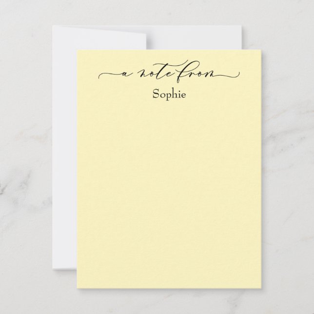 Elegant "A Note from" einfach hellgelb Mitteilungskarte (Vorderseite)