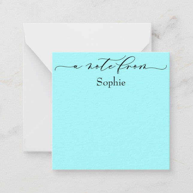 Elegant "A Note From" in Simple Aqua Mitteilungskarte (Vorderseite)