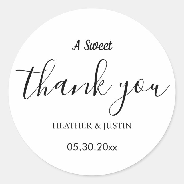 Elegant A Sweet Danke Gastgeschenk Hochzeit Runder Aufkleber (Vorderseite)