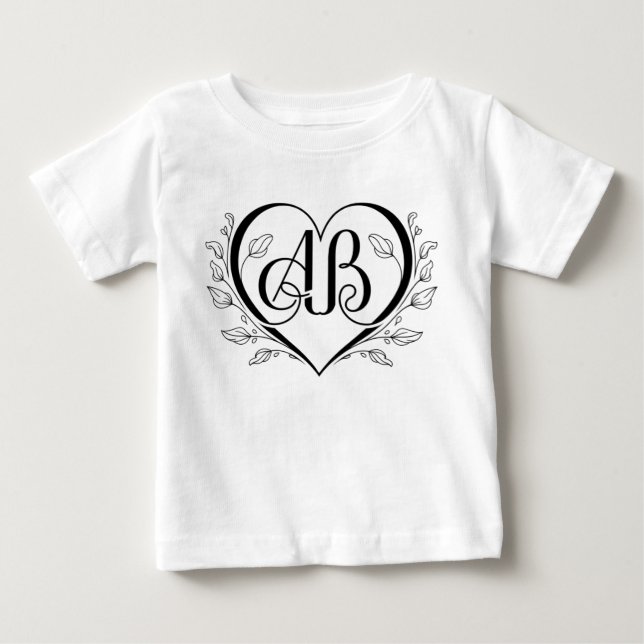 Elegant AB Heart Monogram Baby T-shirt (Vorderseite)