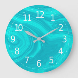 Elegant Abstract Teal Liquid Marble Artwork | Große Wanduhr