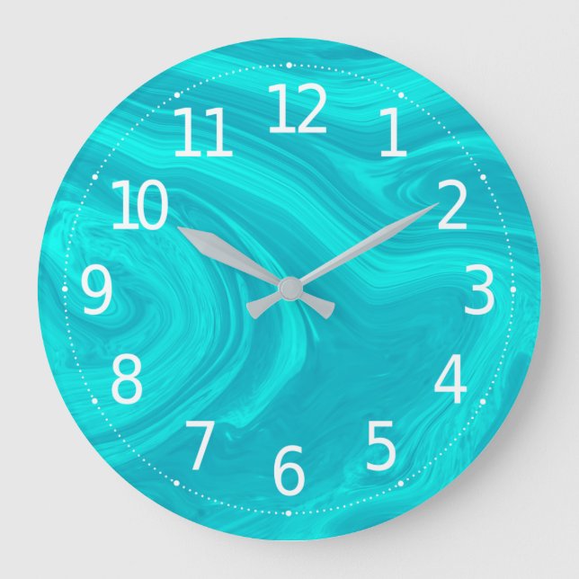 Elegant Abstract Teal Liquid Marble Artwork | Große Wanduhr (Vorderseite)