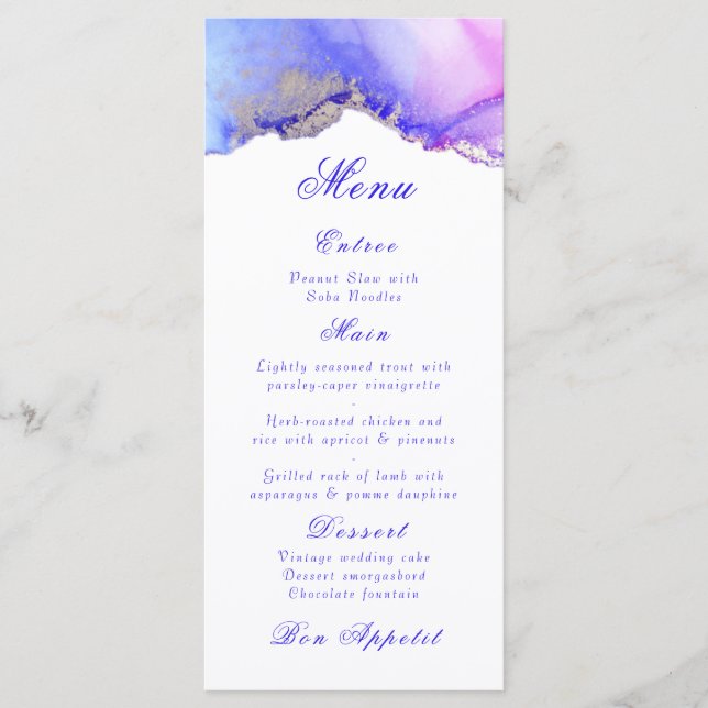 Elégant Abstrait Améthyste Menu Mariage blanc (Devant)