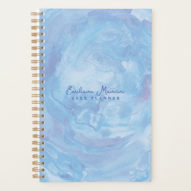 Élégant Abstrait Blue Whirl Art Planner (Devant)