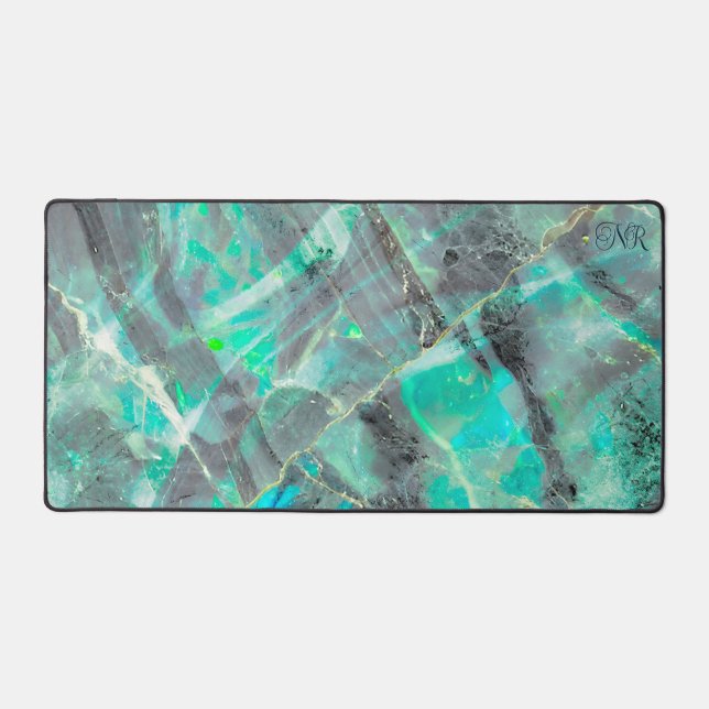 Élégant Abstrait en marbre turquoise Opal Monogram (Recto)