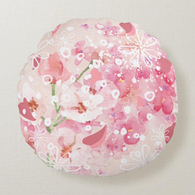 Elegant Abstrakt floral Rundes Kissen (Vorderseite)