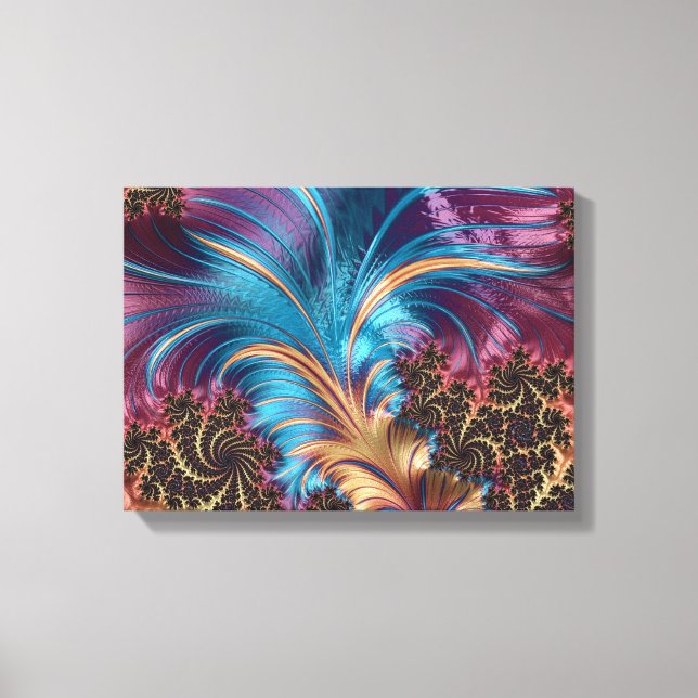 Elegant Abstrakt Lilac Turquoise Plume Feathers Leinwanddruck (Vorderseite)