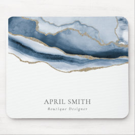 Elegant Abstrakt Navy Blue Agate Gold Wasserfarbe Mousepad