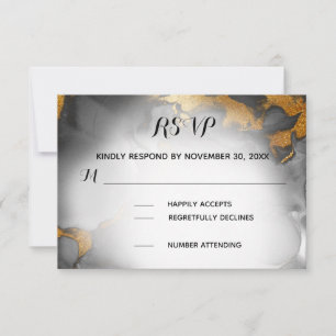 *~* Elegant Abstrakter Schwarzer Grauer Gold Glitt RSVP Karte